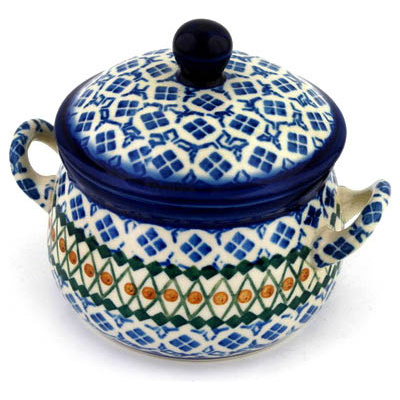 Polish Pottery Bouillon Cup with Lid 12 oz Four Square