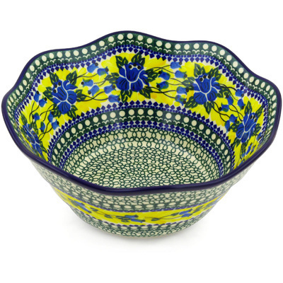 Polish Pottery Bowl 10&quot; Cobalt Daffodil UNIKAT