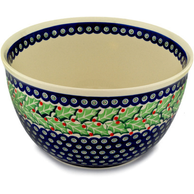 Polish Pottery Bowl 10&quot; Holly Berry Wreath
