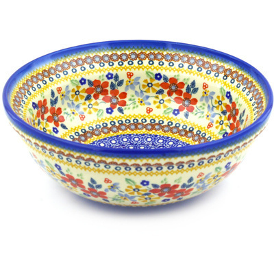 Polish Pottery Bowl 10&quot; Summer Bouquet UNIKAT