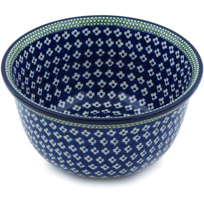 Polish Pottery Bowl 11&quot; Blue Hick-up UNIKAT