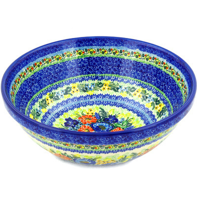 Polish Pottery Bowl 11&quot; Bountiful Blue Bonnet UNIKAT