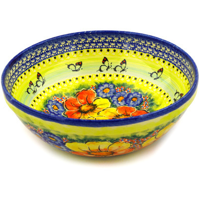 Polish Pottery Bowl 11&quot; Floral Serenade UNIKAT