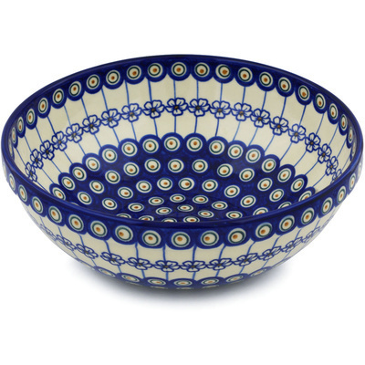 Polish Pottery Bowl 11&quot; Flowering Peacock