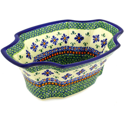 Polish Pottery Bowl 11&quot; Gingham Flowers