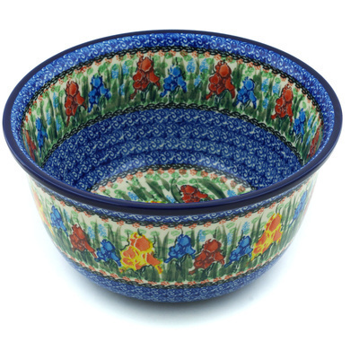 Polish Pottery Bowl 11&quot; Spring Iris UNIKAT