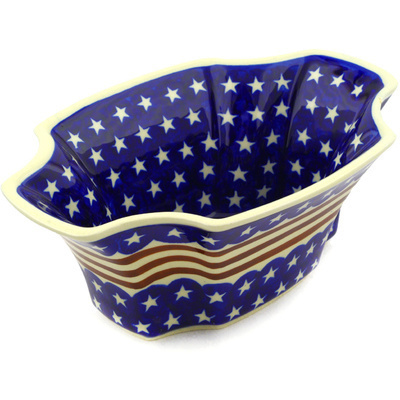Polish Pottery Bowl 11&quot; Stars And Stripes