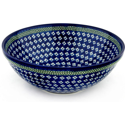 Polish Pottery Bowl 13&quot; Blue Hick-up UNIKAT