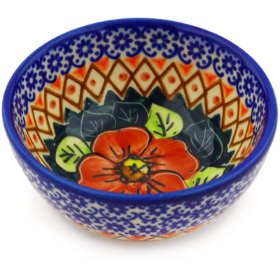 Polish Pottery Bowl 4&quot; Autumn Poppies UNIKAT