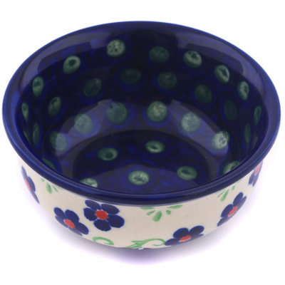 Polish Pottery Bowl 4&quot; Blue Daisy Dance