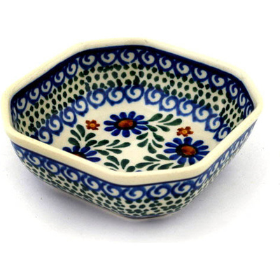 Polish Pottery Bowl 4&quot; Blue Daisy Meadow