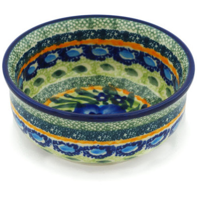 Polish Pottery Bowl 4&quot; Blue Poppy Patch UNIKAT