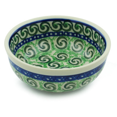 Polish Pottery Bowl 4&quot; Green Galaxy