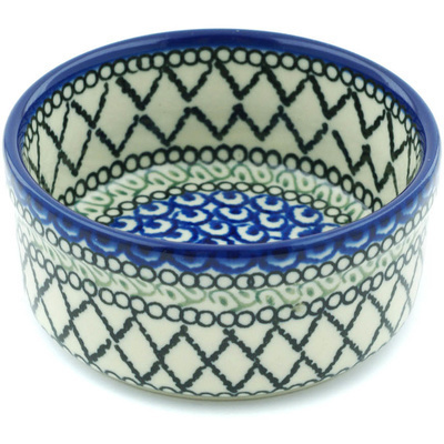 Polish Pottery Bowl 4&quot; Peacock&#039;s Web UNIKAT