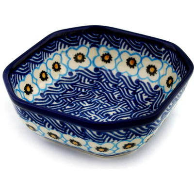 Polish Pottery Bowl 4&quot; Woven Blue Basket