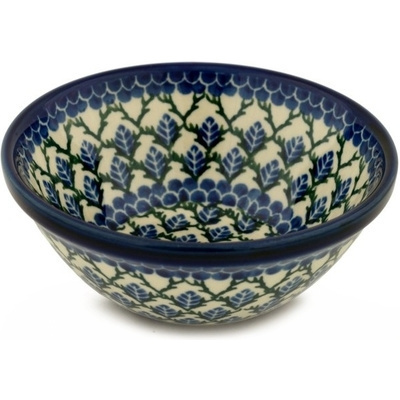 Polish Pottery Bowl 5&quot; Aspen Leaf Trellis