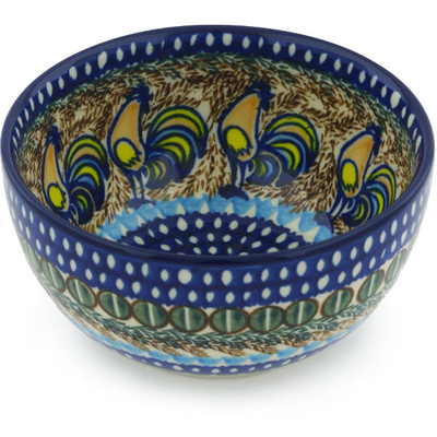 Polish Pottery Bowl 5&quot; Autumn Rooster UNIKAT