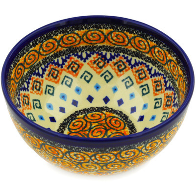 Polish Pottery Bowl 5&quot; Aztec Swirls UNIKAT