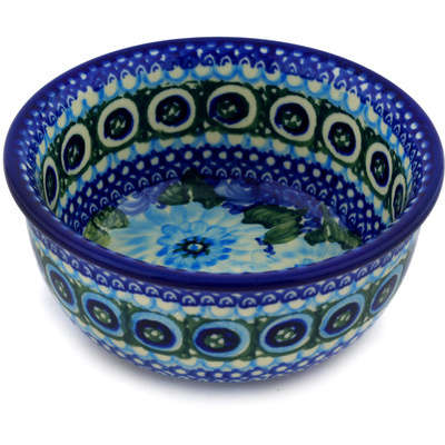 Polish Pottery Bowl 5&quot; Blue Carnation UNIKAT