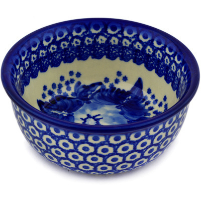 Polish Pottery Bowl 5&quot; Blue Chintz UNIKAT