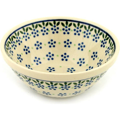 Polish Pottery Bowl 5&quot; Blue Daisy Dot