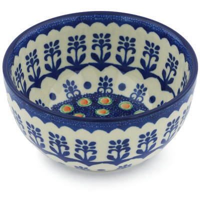 Polish Pottery Bowl 5&quot; Blue Flowers UNIKAT