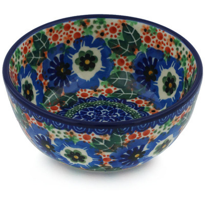 Polish Pottery Bowl 5&quot; Blue Morning Glory UNIKAT