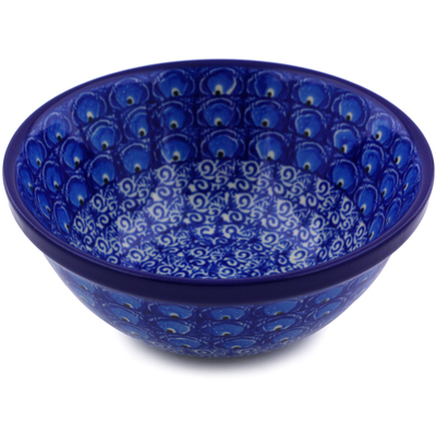 Polish Pottery Bowl 5&quot; Blue Peacock