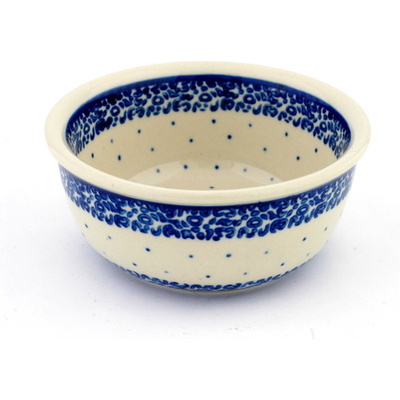Polish Pottery Bowl 5&quot; Blue Polka Dot