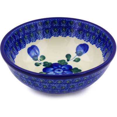 Polish Pottery Bowl 5&quot; Blue Poppies