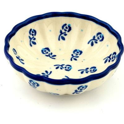 Polish Pottery Bowl 5&quot; Blue Spring Roses