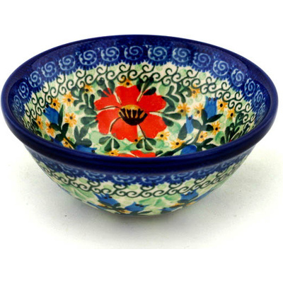 Polish Pottery Bowl 5&quot; Bluebells And Lace UNIKAT