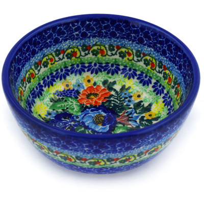 Polish Pottery Bowl 5&quot; Bountiful Blue Bonnet UNIKAT