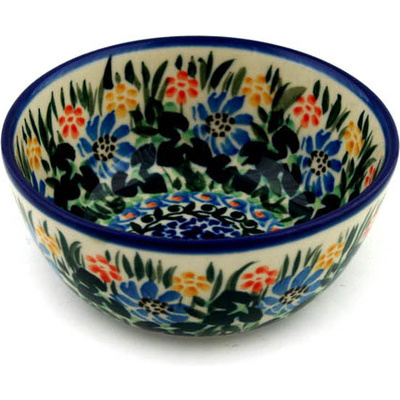 Polish Pottery Bowl 5&quot; Burst Of Flowers UNIKAT