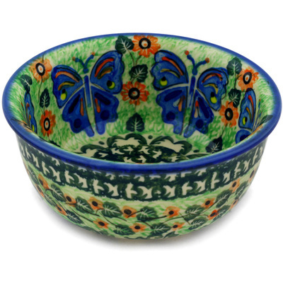 Polish Pottery Bowl 5&quot; Butterflies And Roses UNIKAT