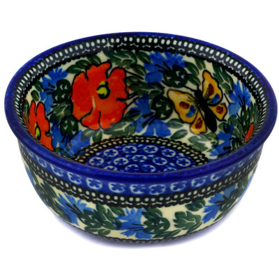 Polish Pottery Bowl 5&quot; Butterfly Poppy UNIKAT