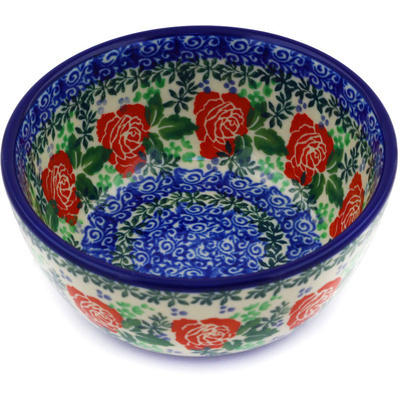 Polish Pottery Bowl 5&quot; Cabbage Rose Garden