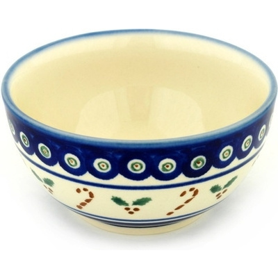 Polish Pottery Bowl 5&quot; Candy Cane Peacock