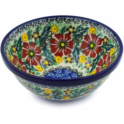 Polish Pottery Bowl 5&quot; Cosmos Garden UNIKAT