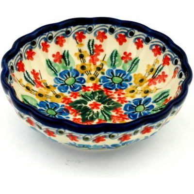 Polish Pottery Bowl 5&quot; Daisies And Sunflowers UNIKAT
