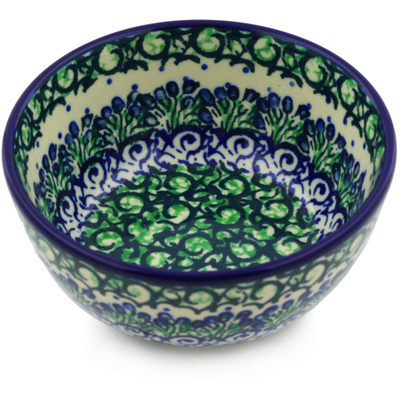 Polish Pottery Bowl 5&quot; Emerald Garden UNIKAT