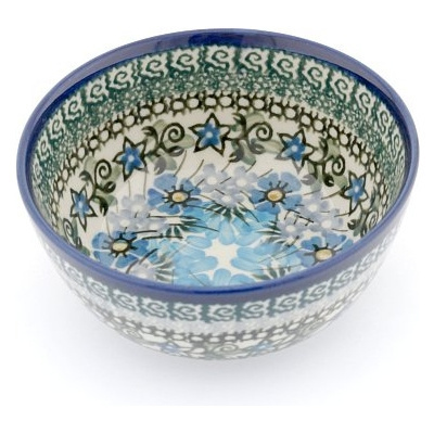Polish Pottery Bowl 5&quot; Emerald Periwinkle UNIKAT