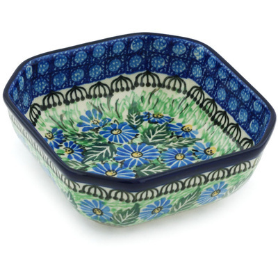 Polish Pottery Bowl 5&quot; Field Of Blue Daisies UNIKAT