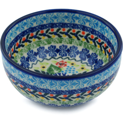 Polish Pottery Bowl 5&quot; Flor-de-lis UNIKAT