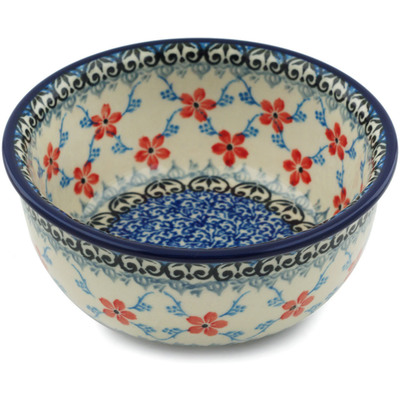Polish Pottery Bowl 5&quot; Floral Lattice