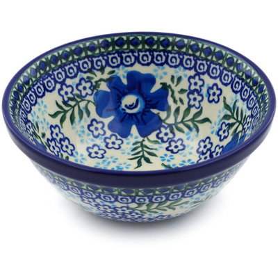 Polish Pottery Bowl 5&quot; Garden Blues UNIKAT