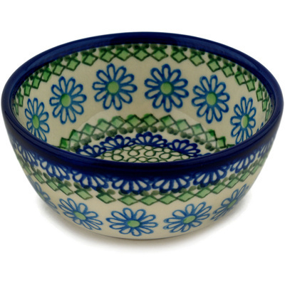 Polish Pottery Bowl 5&quot; Geometric Daisies