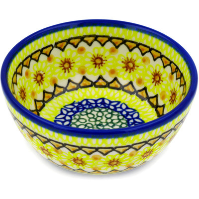 Polish Pottery Bowl 5&quot; Geometric Sunflower