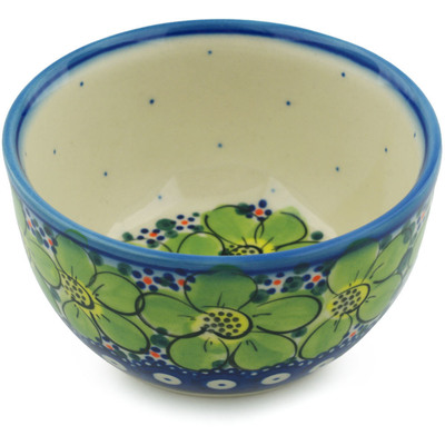 Polish Pottery Bowl 5&quot; Green Burst UNIKAT