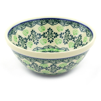 Polish Pottery Bowl 5&quot; Green Cabbage Rose